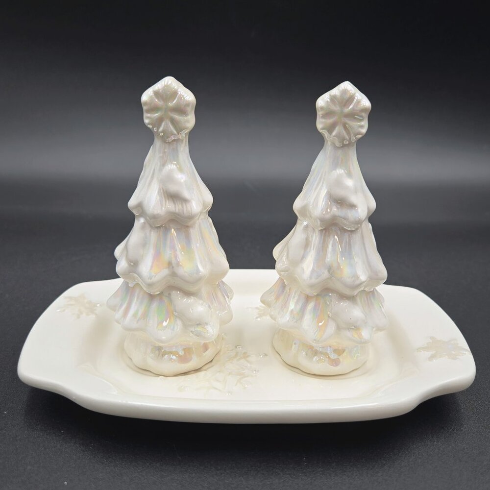 White Christmas Tree Salt And Pepper Shakers With Tray Bella Casa By Ganz Read